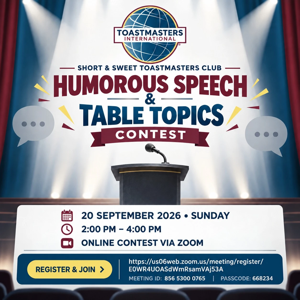 Short & Sweet Contest - Humorous Speech & Table Topics poster