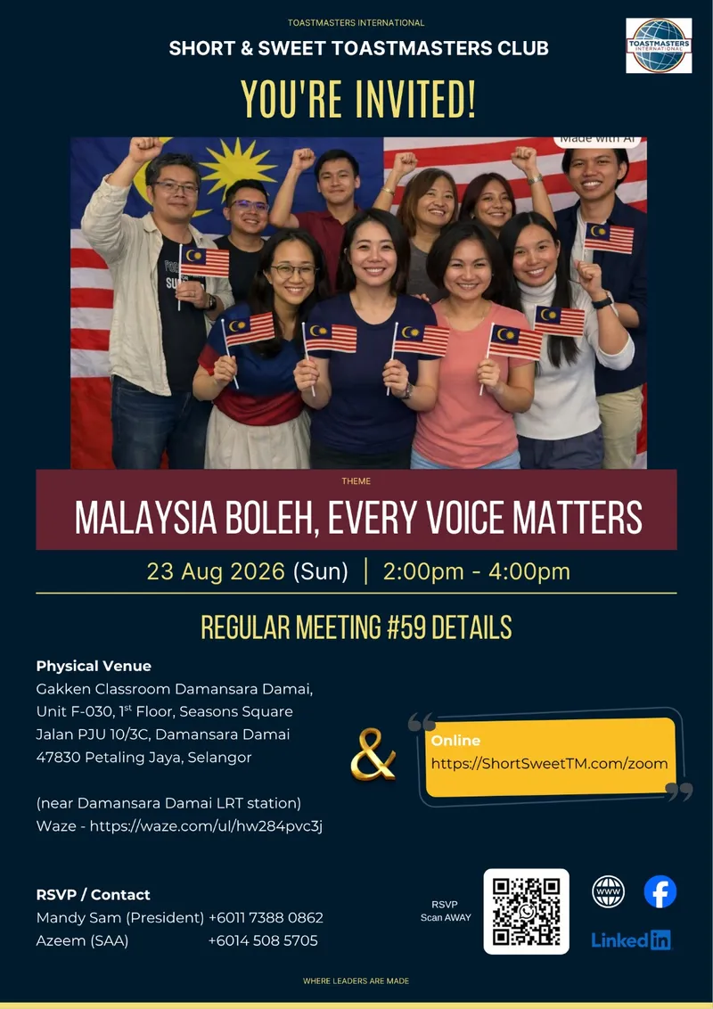 Short & Sweet Regular Meeting #59 - Malaysia Boleh, Every Voice Matters poster